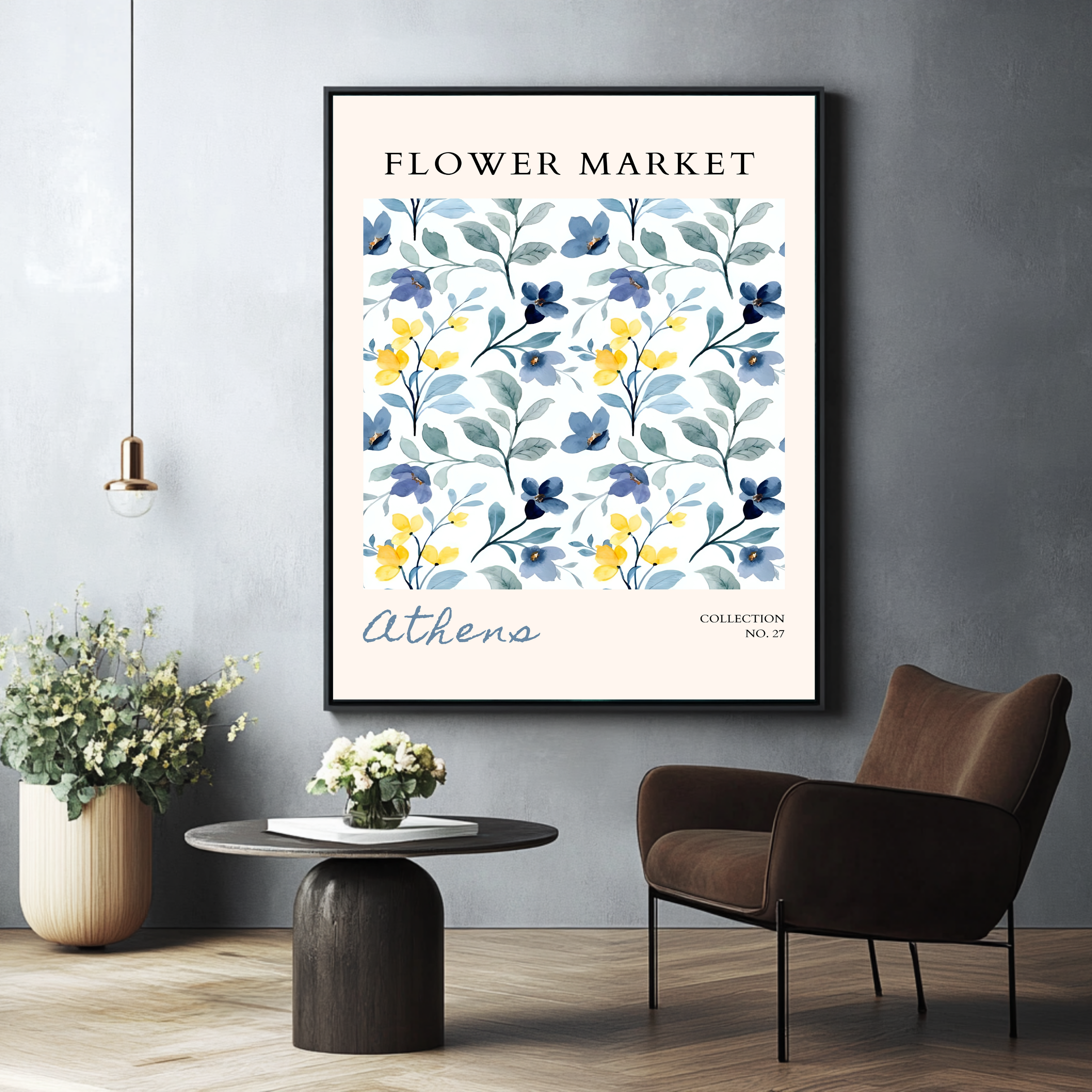 Rynek kwiatowy żółty niebieski