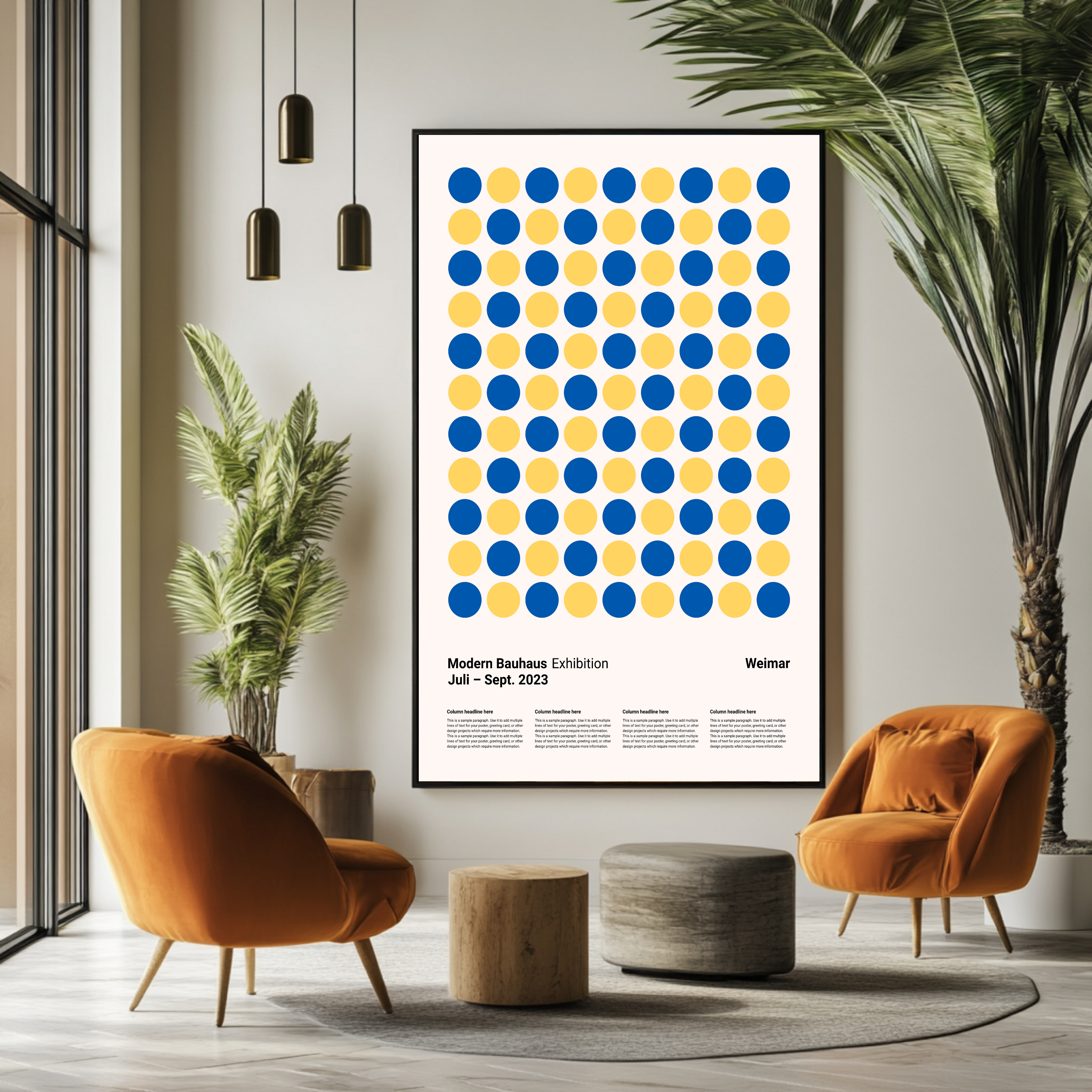 Bauhaus Nowoczesne niebieskie i żółte kółka