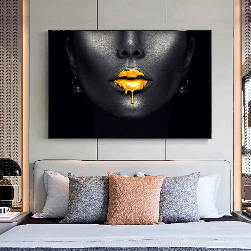 Black Face con labbro in oro - 40x60cm