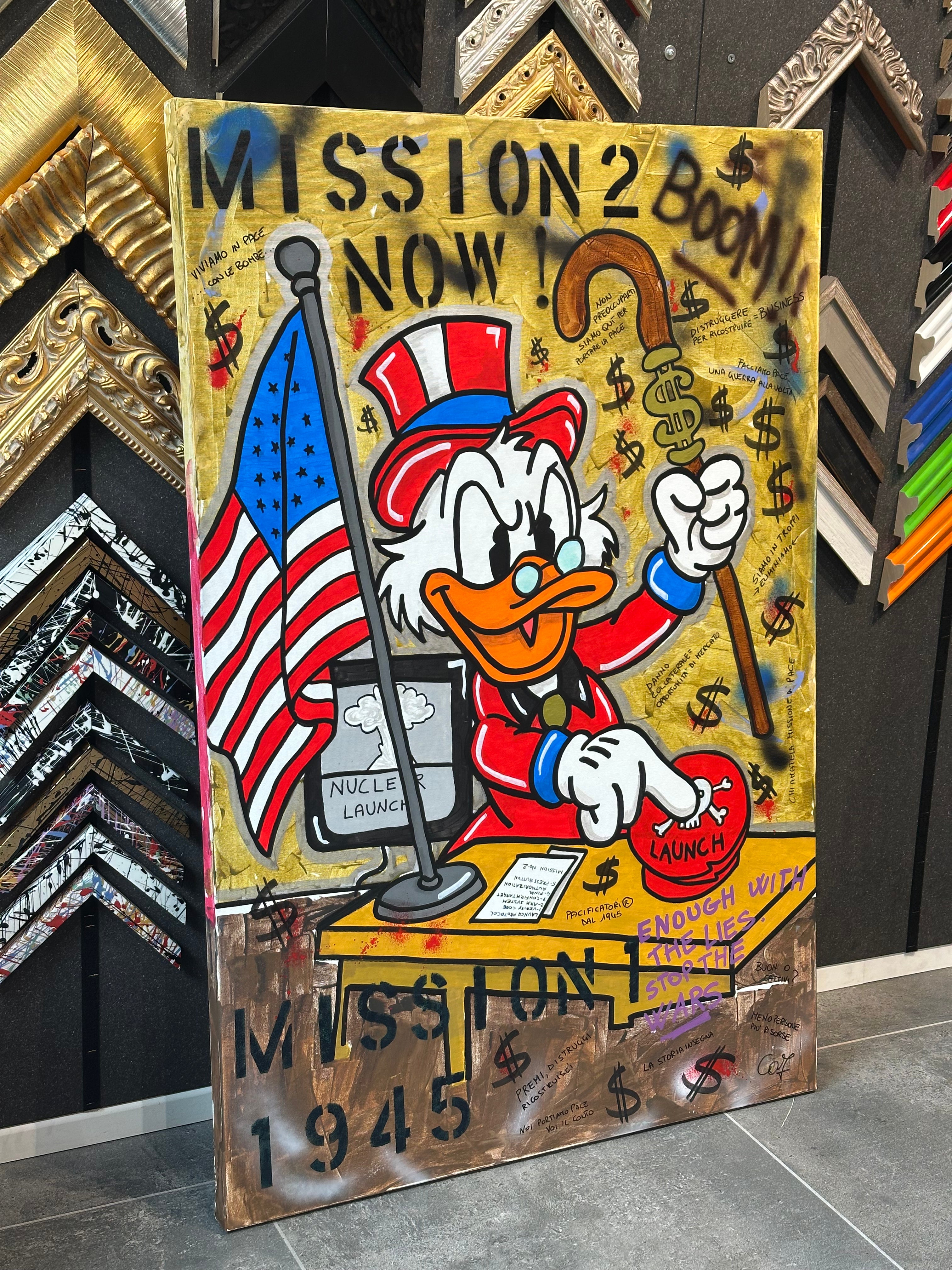 Paperone Mission: Peace & Profit - Originale, Pezzo UNICO - Dipinto a mano - 80 x 120 cm