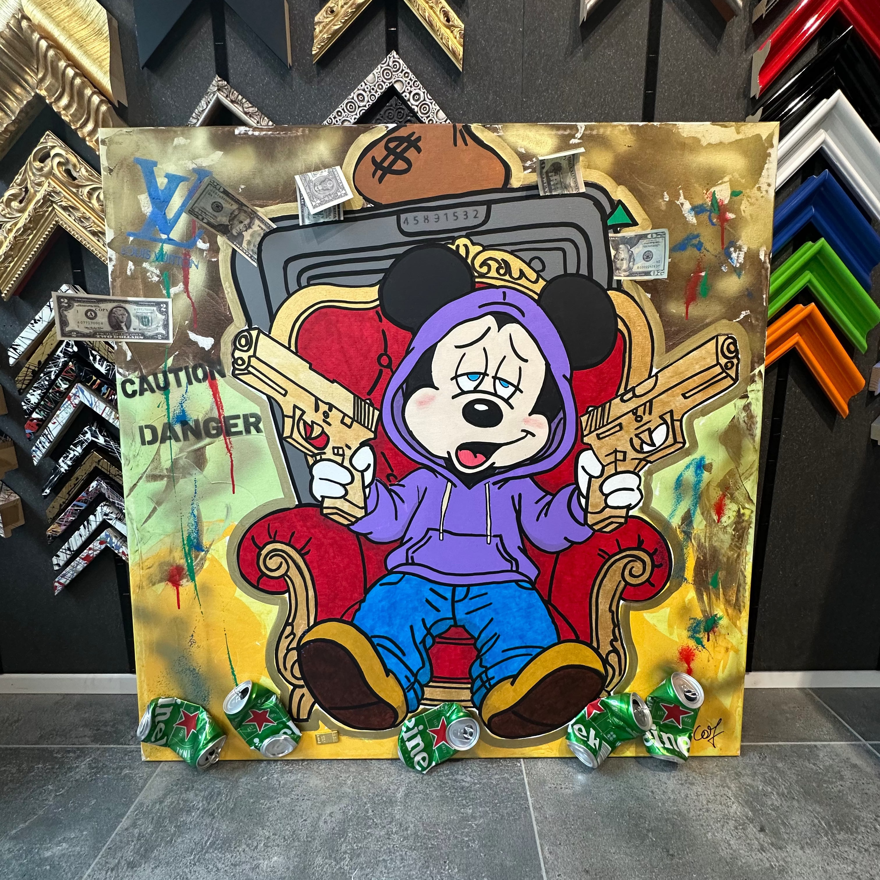 Mickey Boss - Originale, Pezzo UNICO - Dipinto a mano - 100 x 100 cm