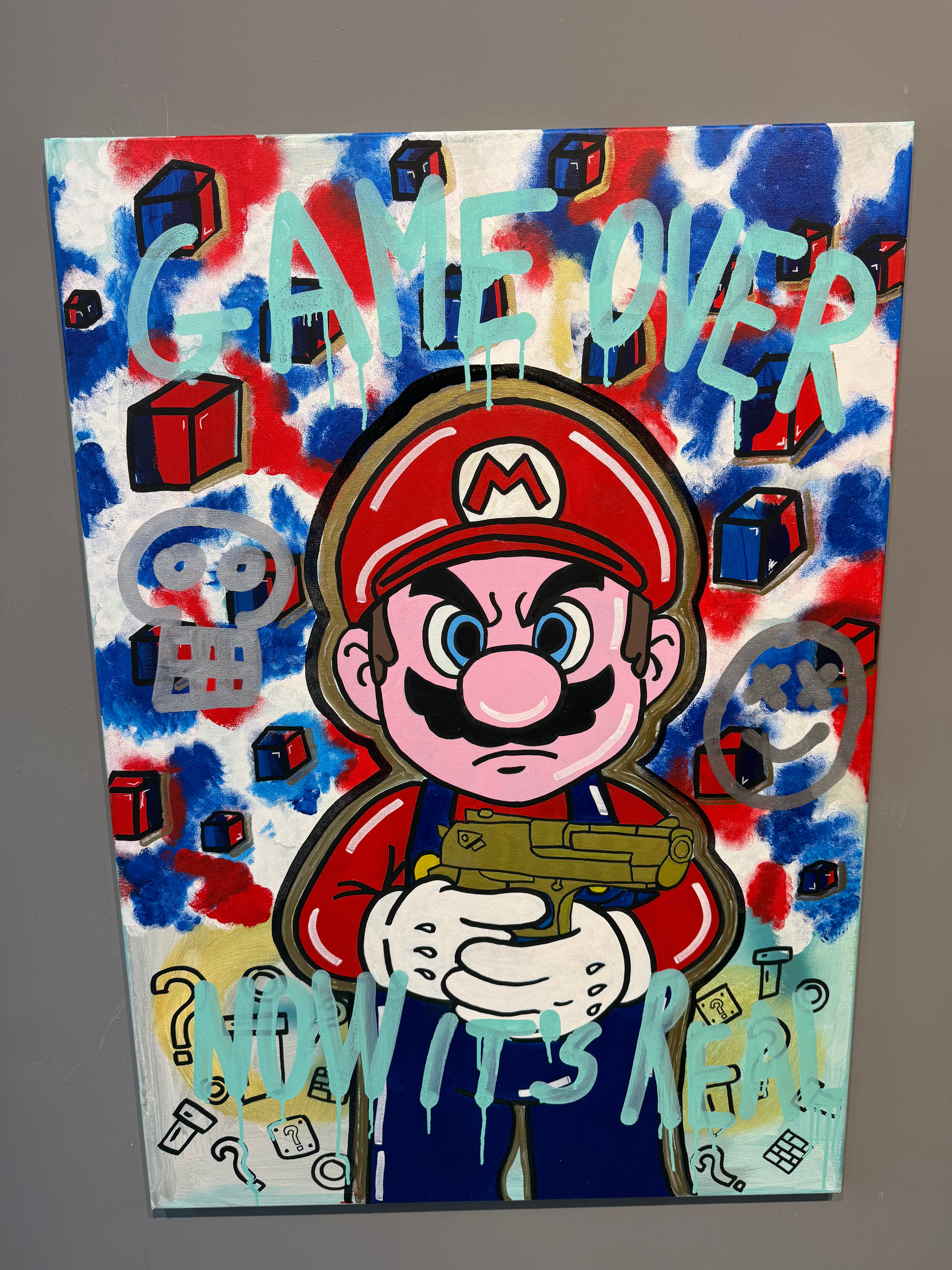 SuperMario Now It's Real - Originale, Pezzo UNICO - Dipinto a mano - 70 x 100 cm