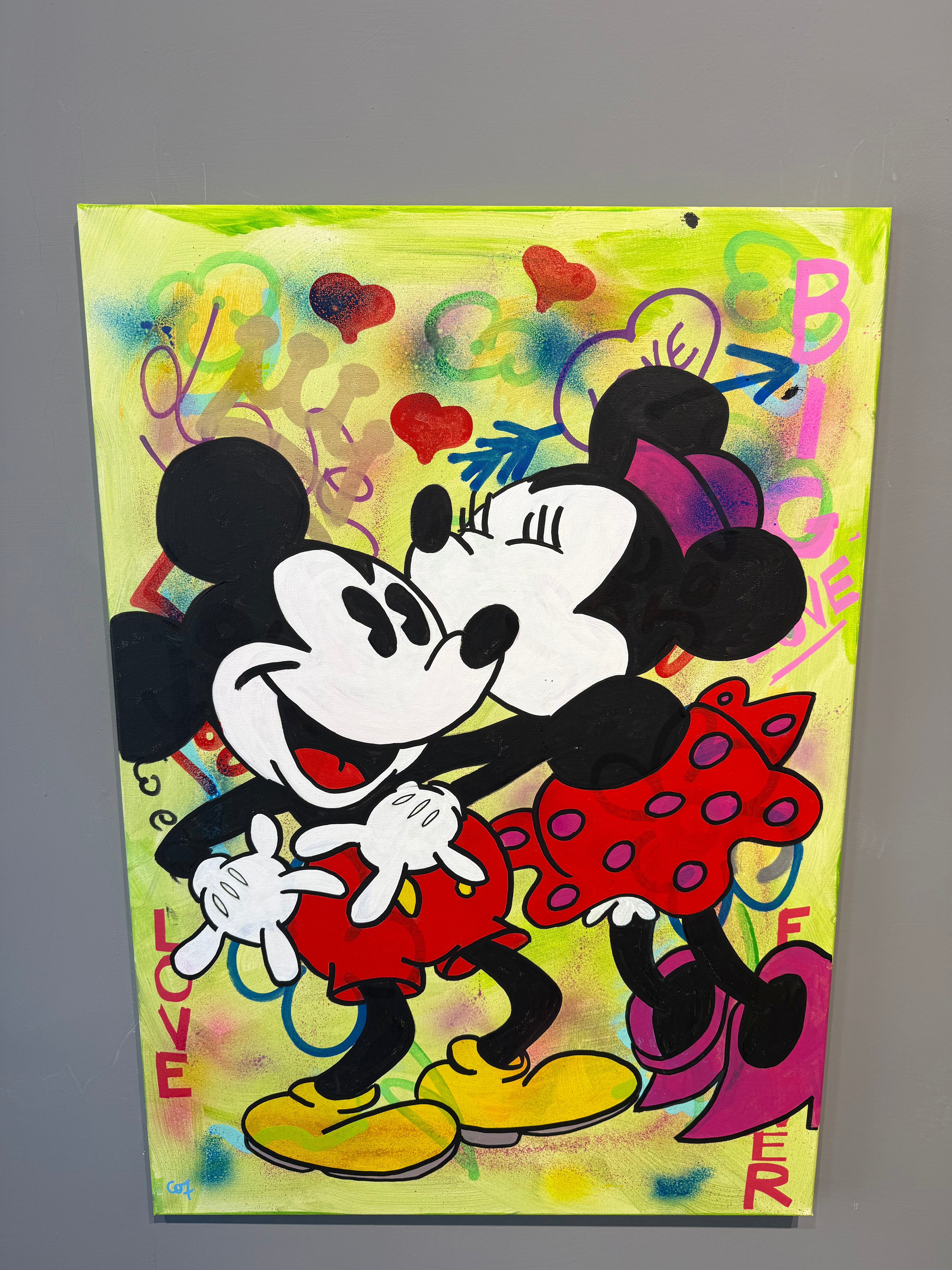 Mickey & Minnie Kiss - Originale, Pezzo UNICO - Dipinto a mano - 70 x 100 cm