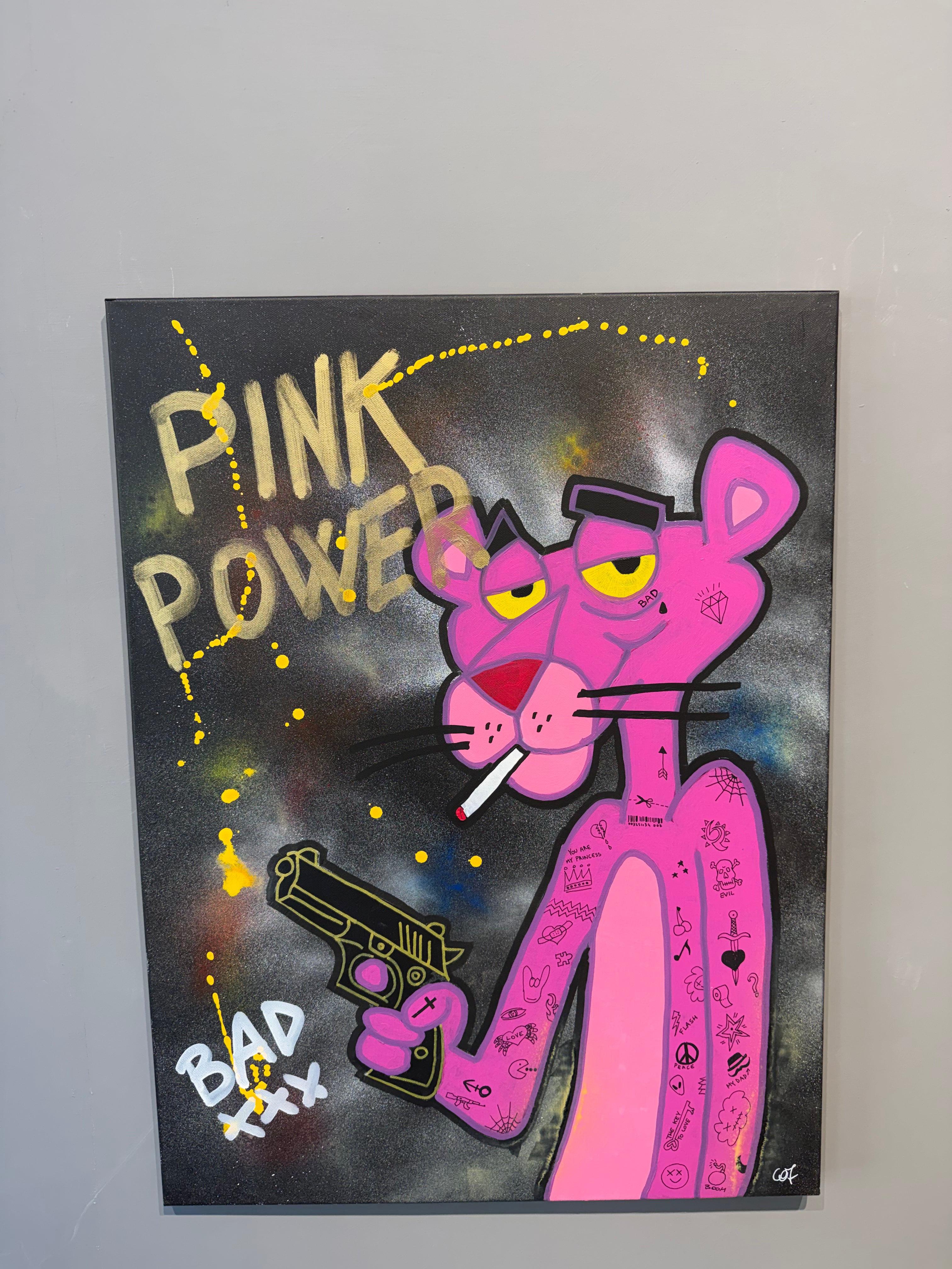 Pantera Pink Power - Originale, Pezzo UNICO - Dipinto a mano - 60 x 90 cm