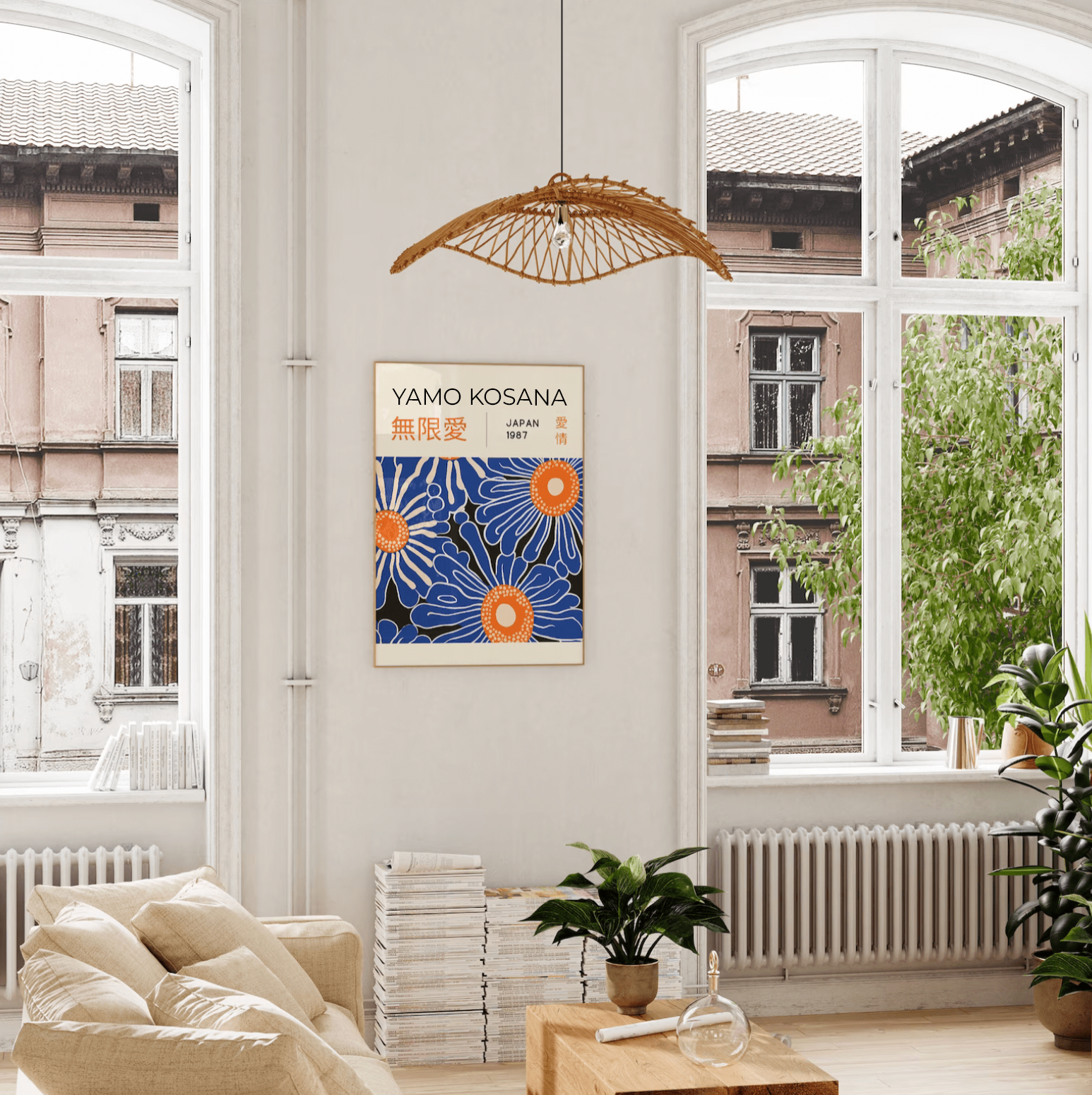 Yamo Kosana, fiori blu e arancio