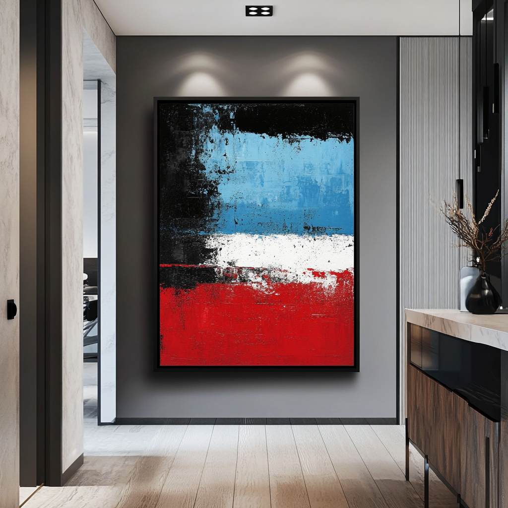 Blue, red, white and overlap in black