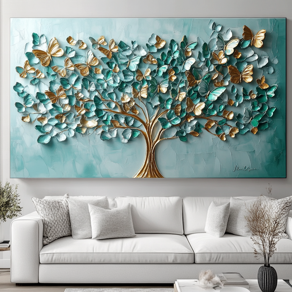 Albero di Farfalle Turchesi e Oro