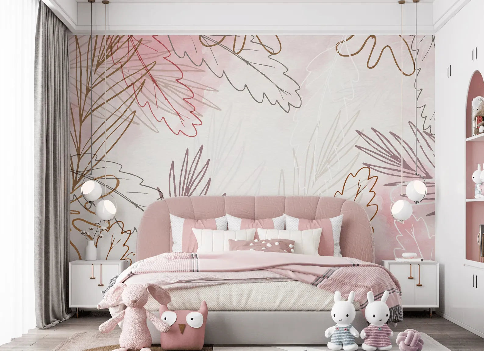 Foglie Astratte Rosa - Carta da Parati