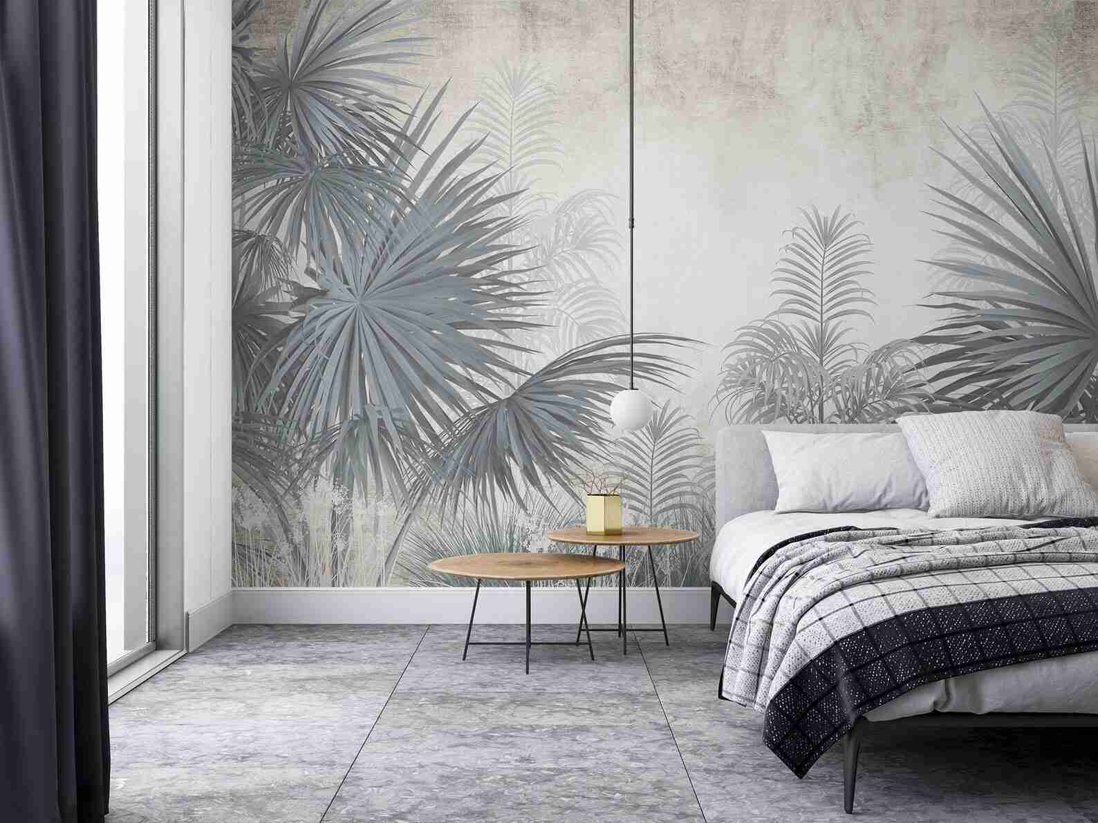 Foglie Tropicali Grigie - Carta da Parati