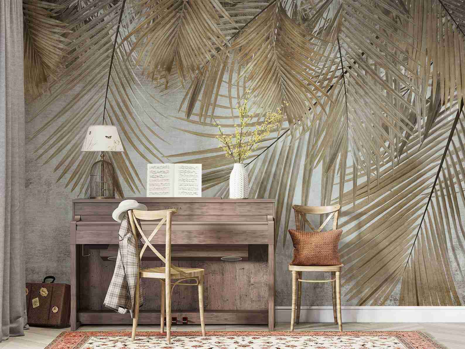 Foglie Tropicali Oro - Carta da Parati