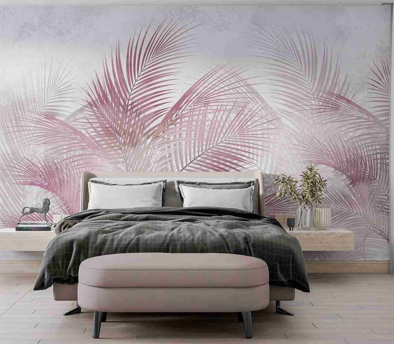 Foglie Tropicali Rosa - Carta da Parati