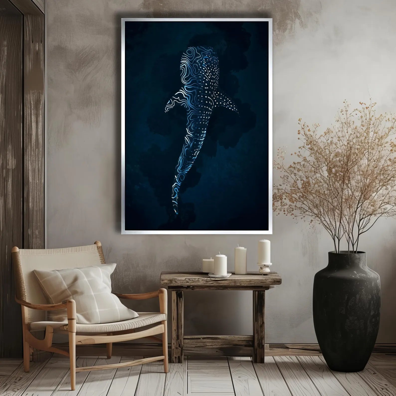 Balena shark in the blue deep lines