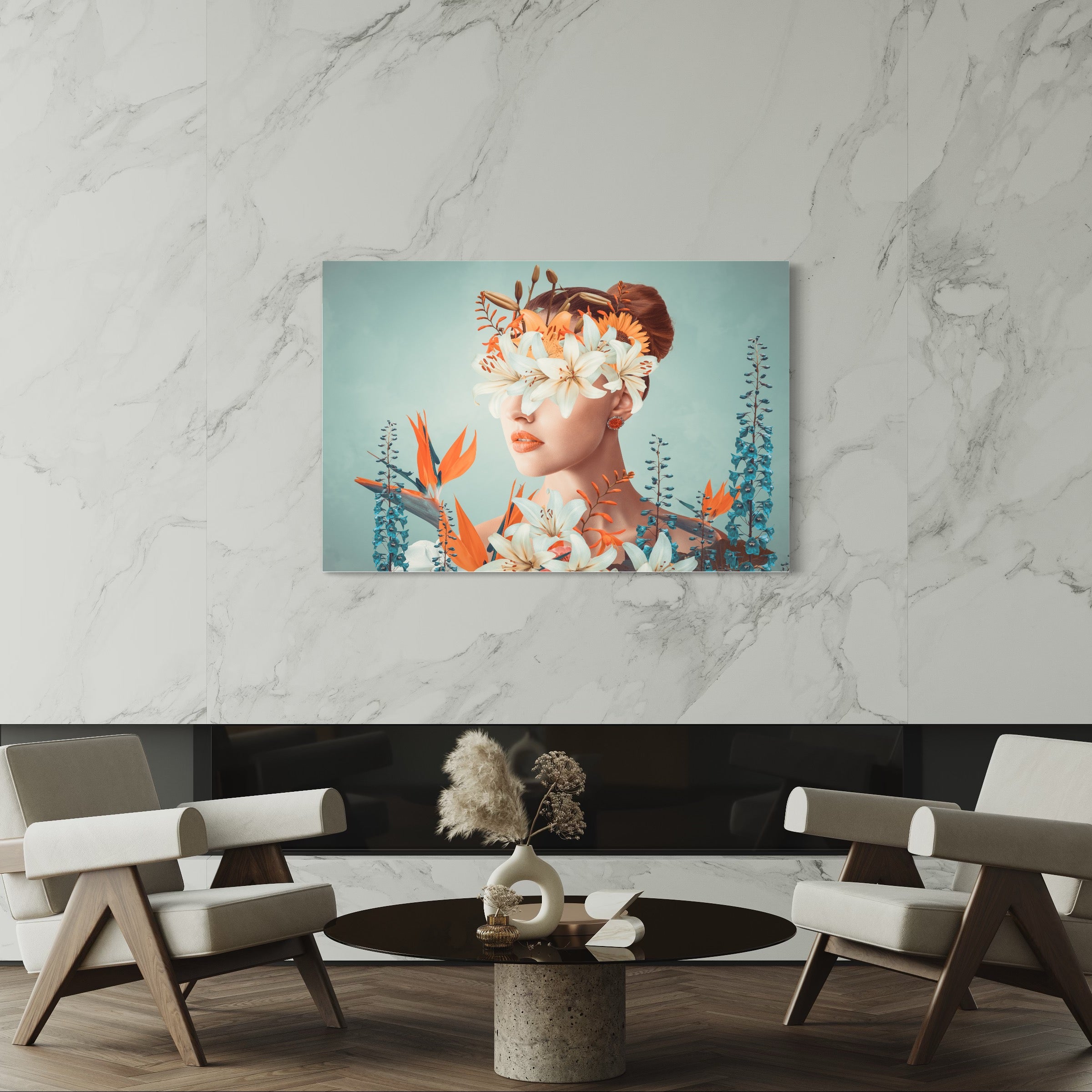 Viso donna con fiori - Tele Moderne