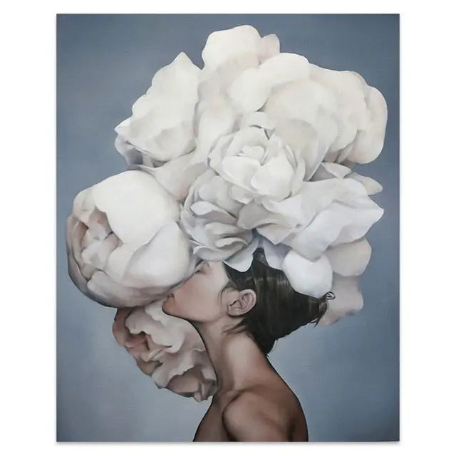 Donna con fiori di piume in testa - 40x60cm / G