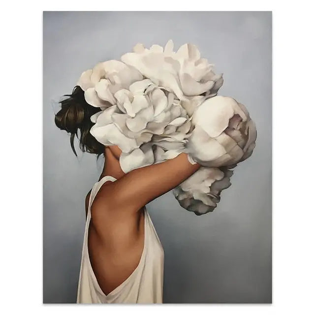 Donna con fiori di piume in testa - 40x60cm / B