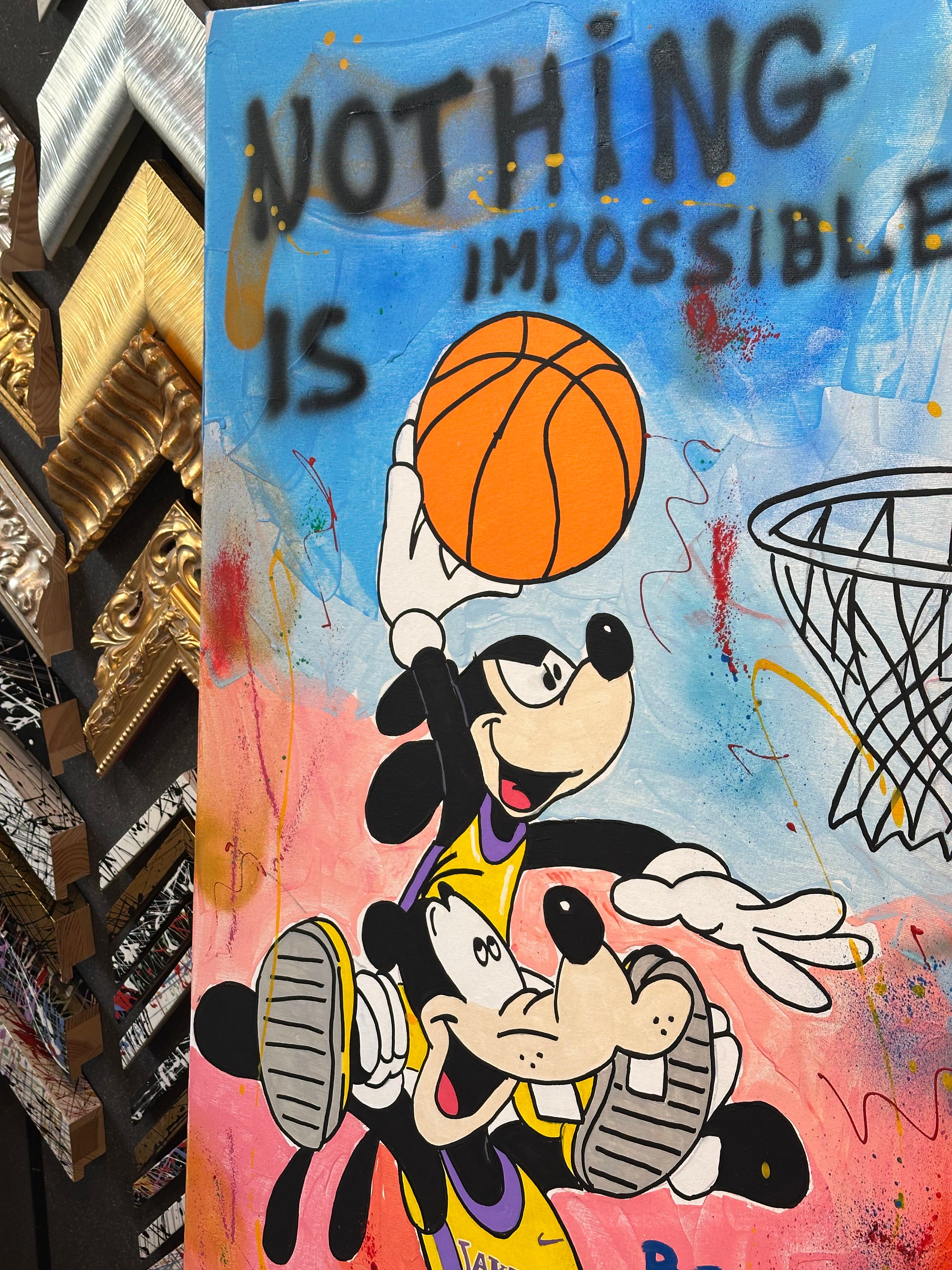 Pippo e Topolino Lakers Star - Originale, Pezzo UNICO - Dipinto a mano - 140 x 70 cm