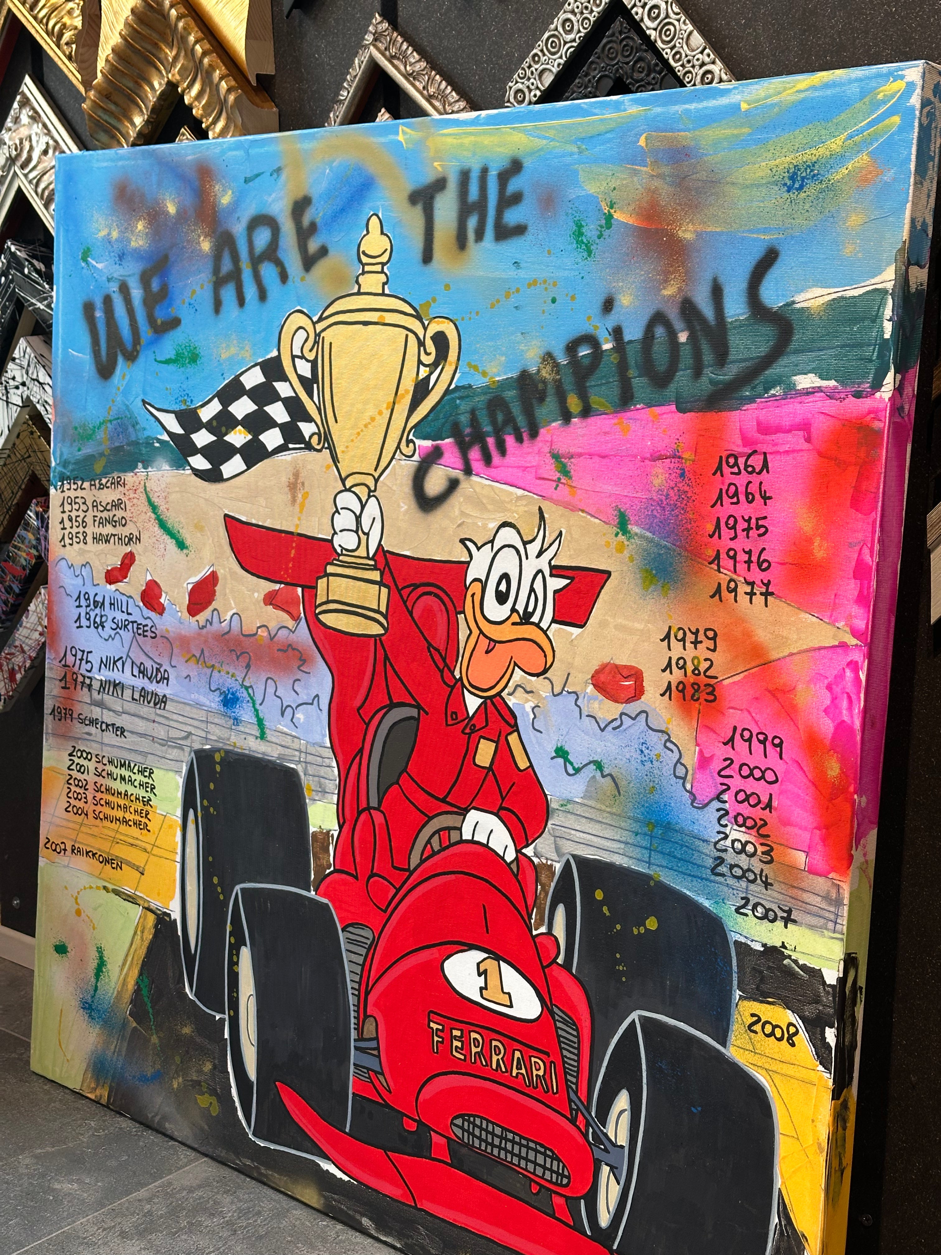 Donald's Grand Prix - Originale, Pezzo UNICO - Dipinto a mano - 100 x 100 cm