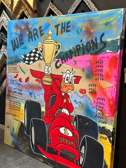 Donald's Grand Prix - Originale, Pezzo UNICO - Dipinto a mano - 100 x 100 cm