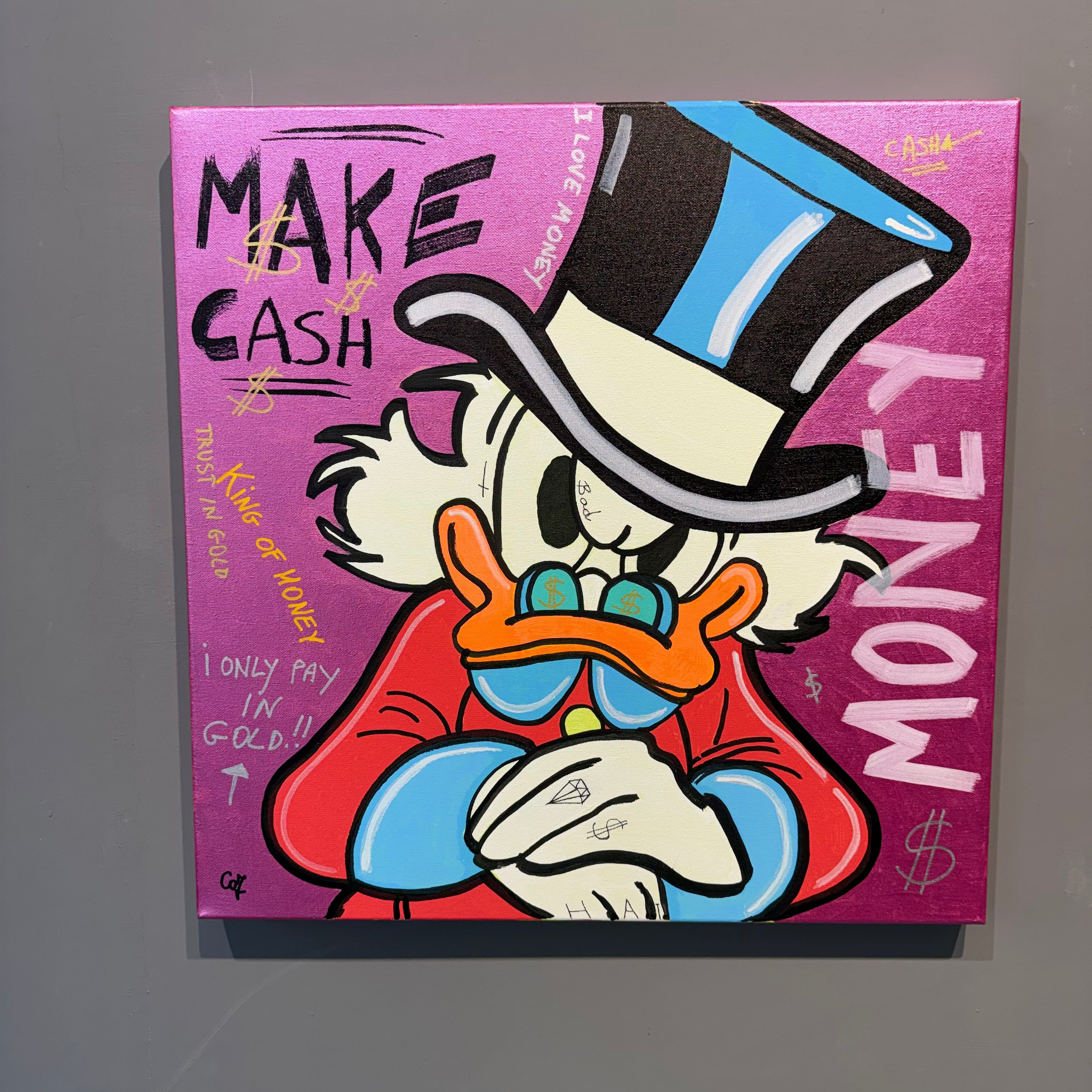 Make Cash - Originale, Pezzo UNICO - Dipinto a mano - 60 x 60 cm