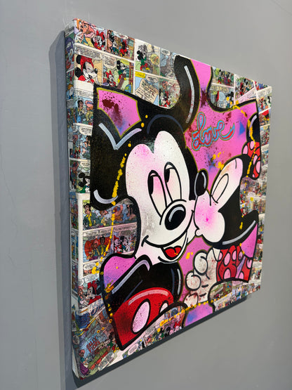 Mickey & Minnie Kiss - Originale, Pezzo UNICO - Dipinto a mano - 60 x 60 cm