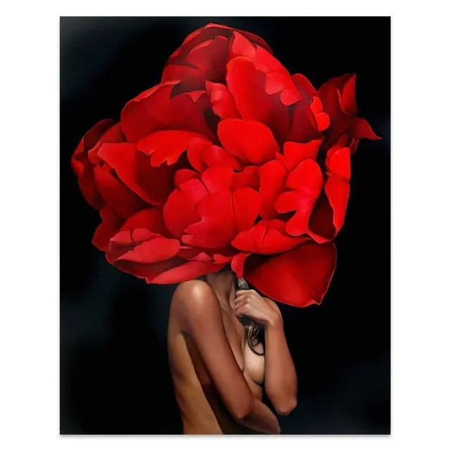 Donna con fiori di piume in testa - 40x60cm / H