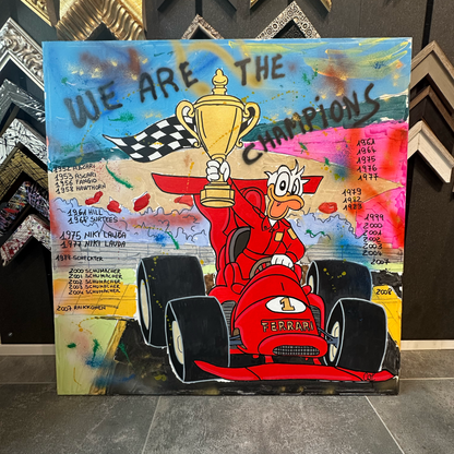 Donald's Grand Prix - Originale, Pezzo UNICO - Dipinto a mano - 100 x 100 cm
