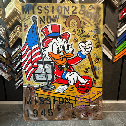 Paperone Mission: Peace & Profit - Originale, Pezzo UNICO - Dipinto a mano - 80 x 120 cm