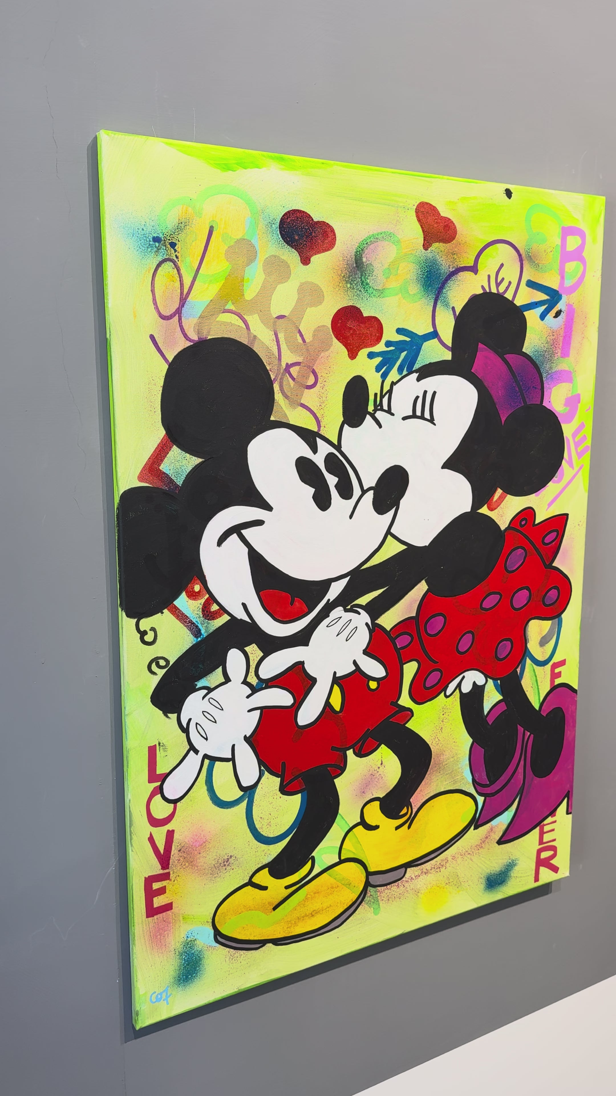 Mickey & Minnie Kiss  - Originale, Pezzo UNICO - Dipinto a mano - 70 x 100 cm