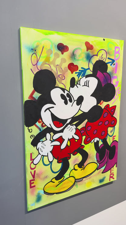 Mickey & Minnie Kiss  - Originale, Pezzo UNICO - Dipinto a mano - 70 x 100 cm