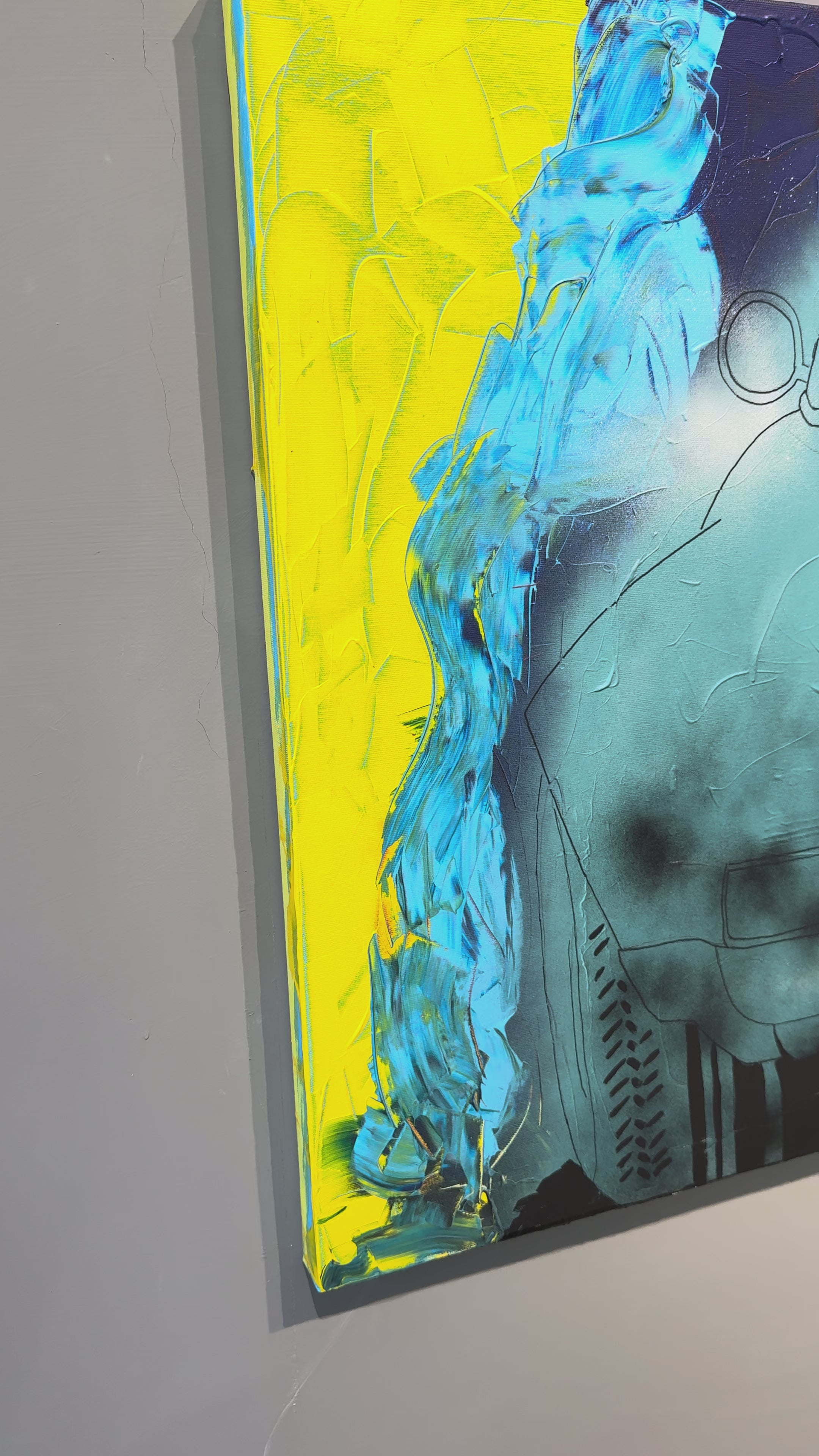 Porsche Vintage Light Blue - Originale, Pezzo UNICO - Dipinto a mano - 70 x 70 cm