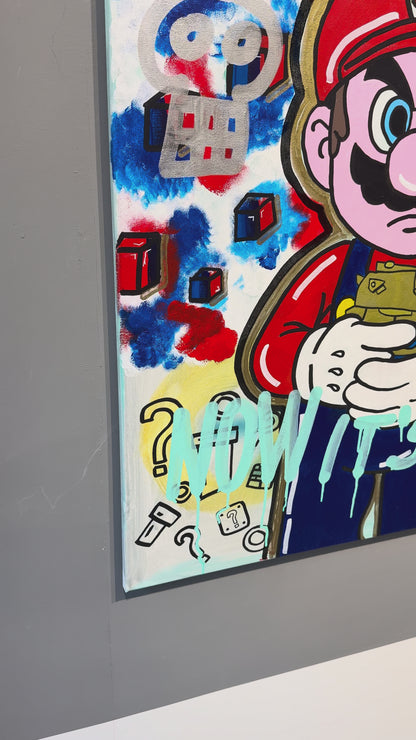 SuperMario Now It's Real  - Originale, Pezzo UNICO - Dipinto a mano - 70 x 100 cm