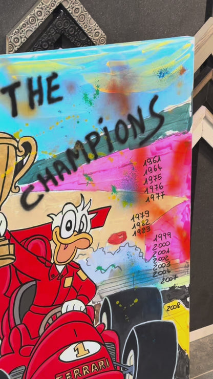 Donald's Grand Prix - Originale, Pezzo UNICO - Dipinto a mano - 100 x 100 cm