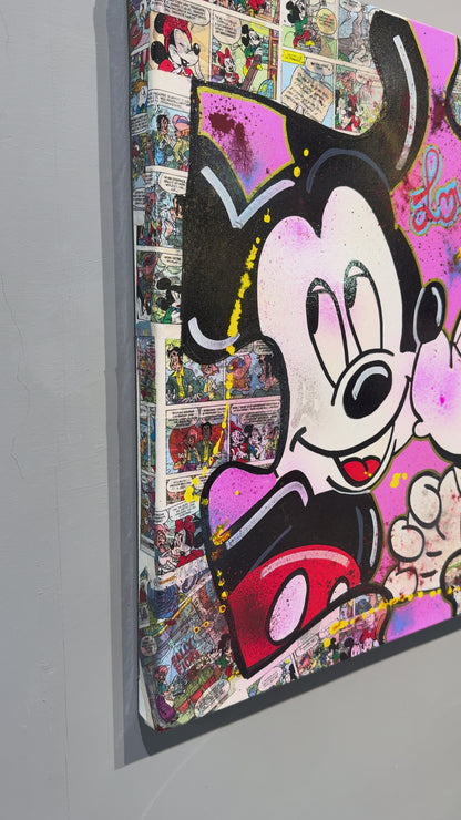 Mickey & Minnie Kiss - Originale, Pezzo UNICO - Dipinto a mano - 60 x 60 cm