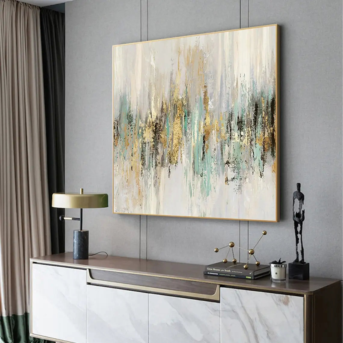 Quadro Astratto Su Tela SyGALLERIER 75x75 Cm - Dipinto A Mano Con Foglia D'Oro, 3D, Costiero, Moderno Per Soggiorno E Camera Da Letto