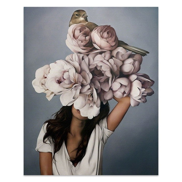 Donna con fiori di piume in testa - 40x60cm /
